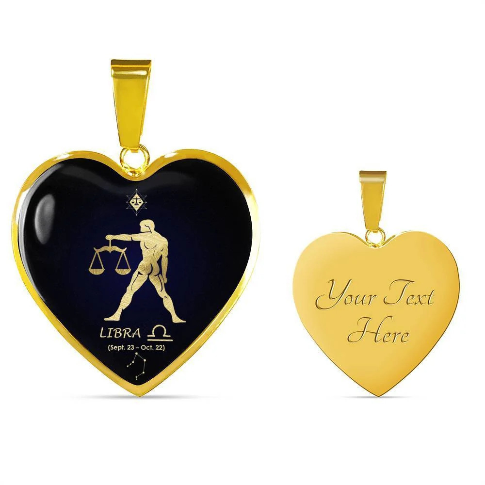 Libra Constellation Horoscope Zodiac Personalized Engraved Gold Heart Necklace